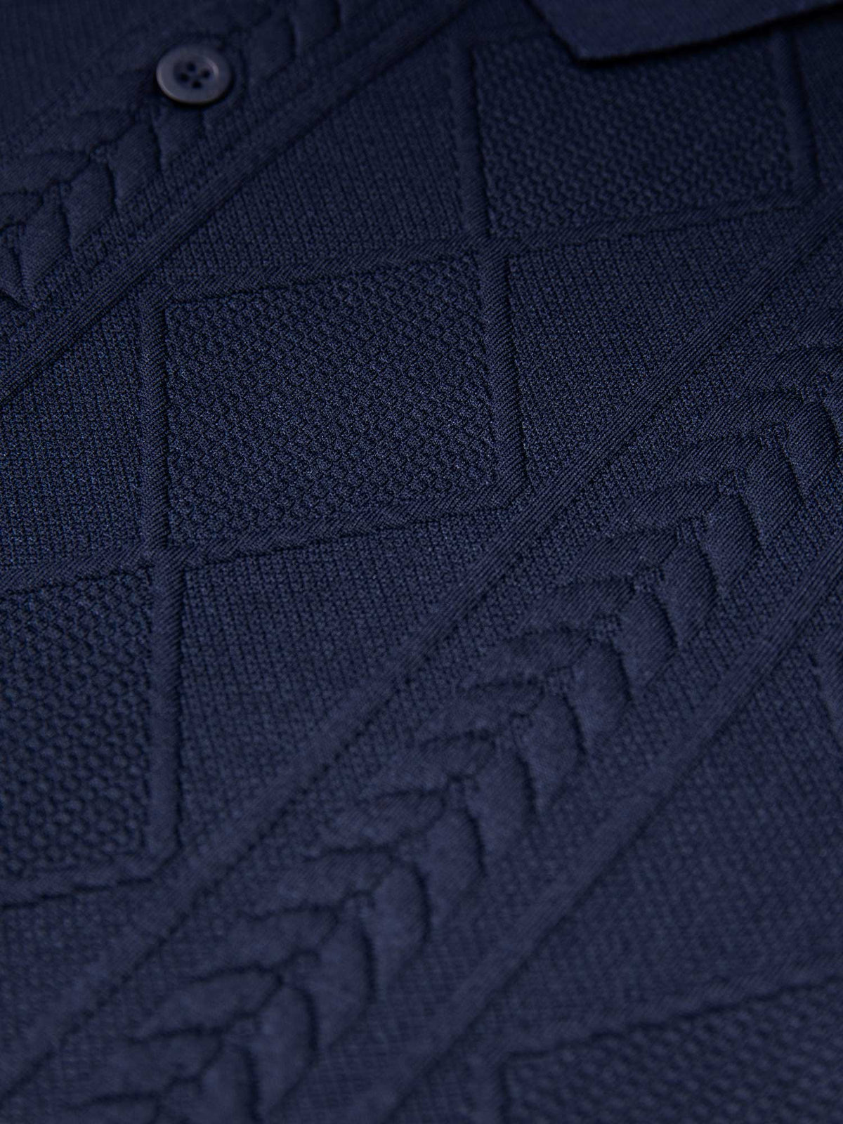 Men's navy polo shirt with polo collar, detail view 2