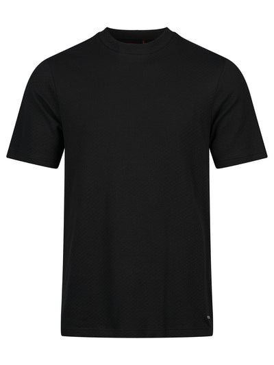 Men's black t-shirt with crew neck and short sleeves.