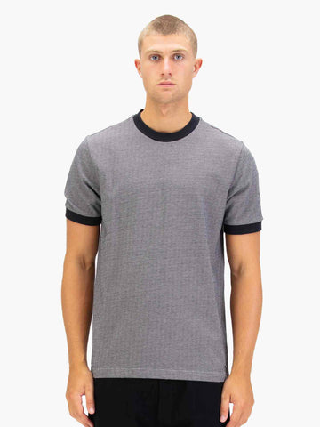 Men's grey t-shirt with crew neck and short sleeves worn by a model - front view.