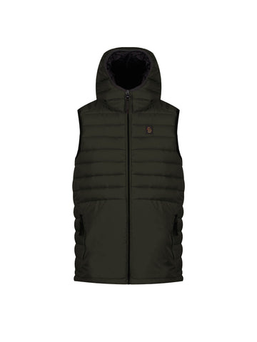 Boy's green gilet with zip and hooded, front view