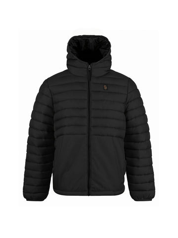 Boy's black jacket with zip and hooded, front view