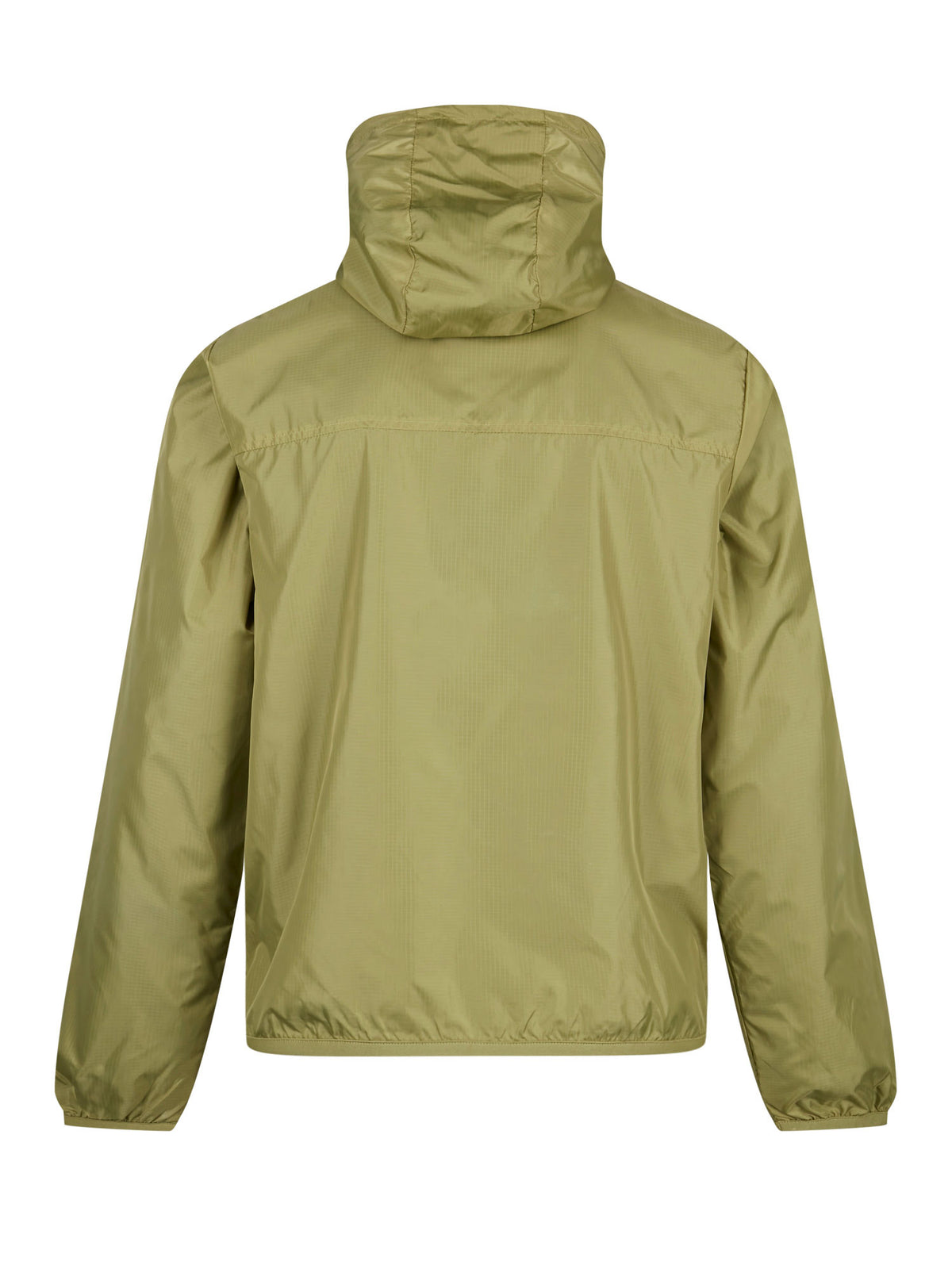 Men's green jacket with zip-up front, back view