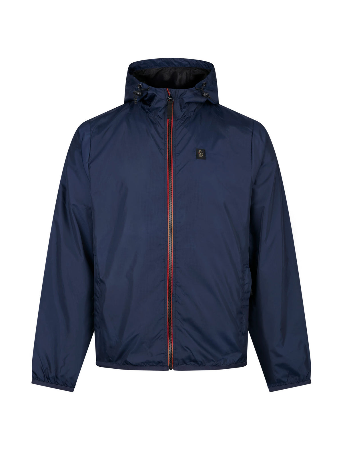Men's navy jacket with zip-up front, front view