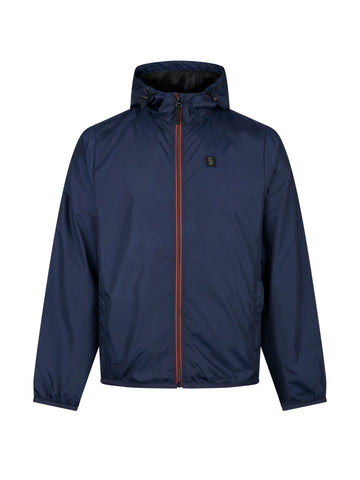 Men's navy jacket with zip-up front, front view