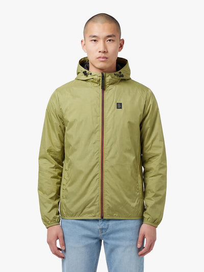 Men's green jacket with zip-up front, front view