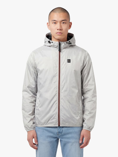 Men's grey jacket with zip-up front, front view