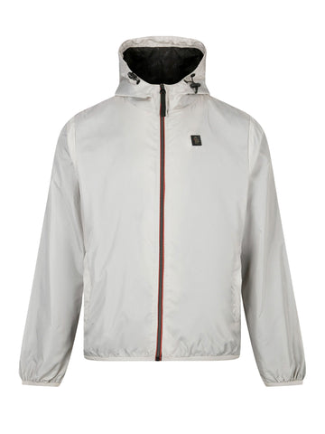 Men's grey jacket with zip-up front, front view