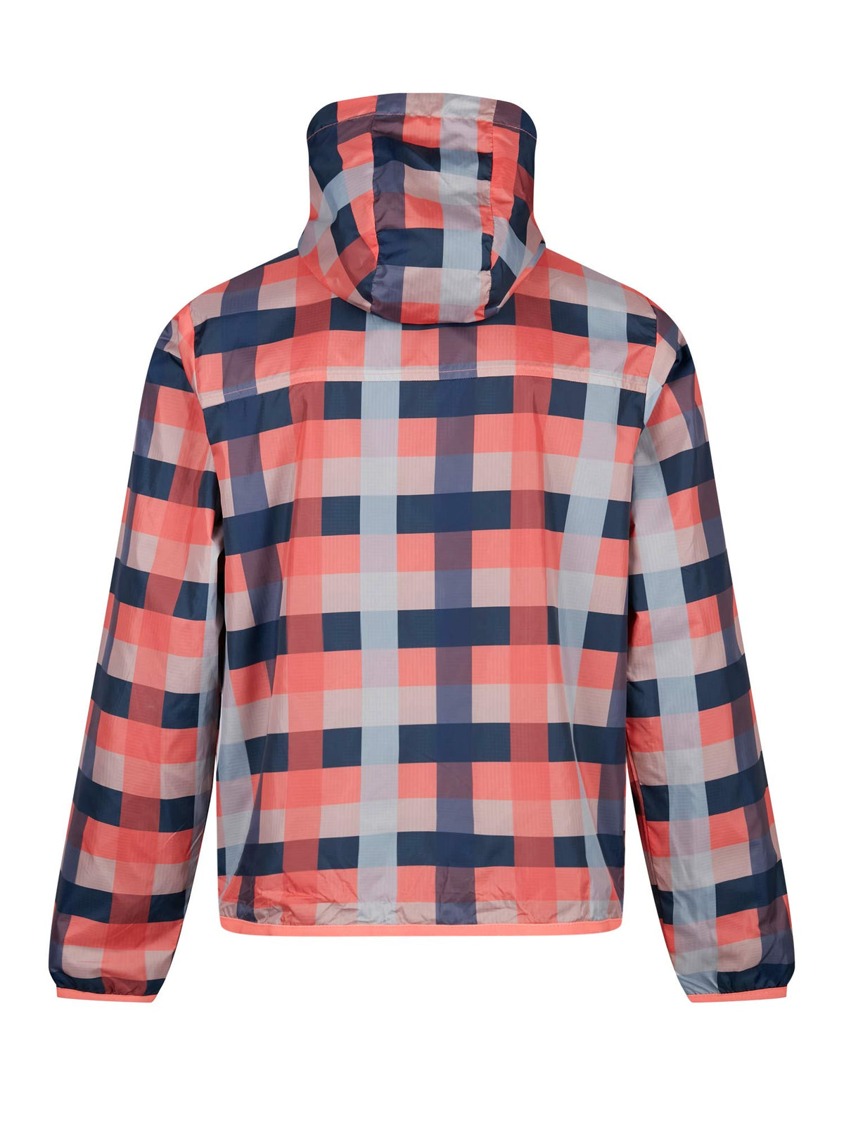 Men's orange jacket with zip-up front, back view