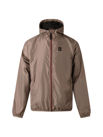Boy's brown hood jacket with zip , front view