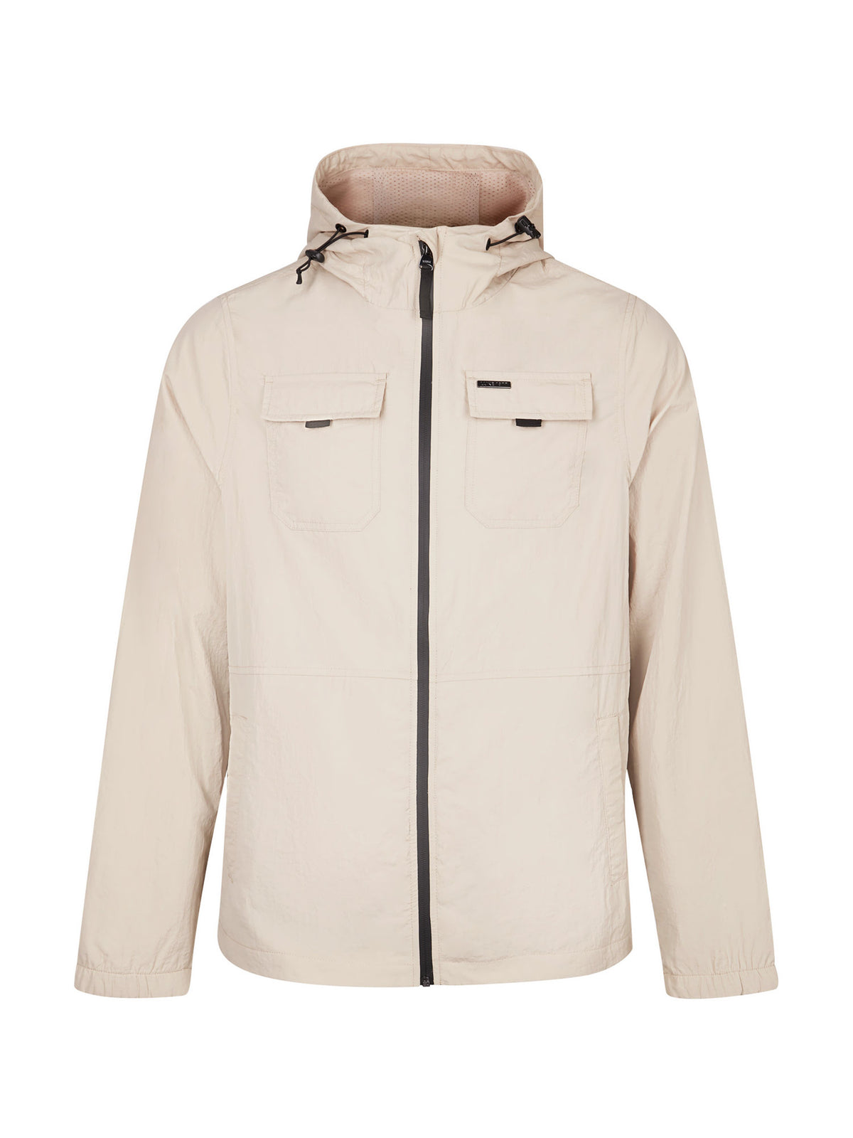 Men's beige jacket with chest pocket, front view