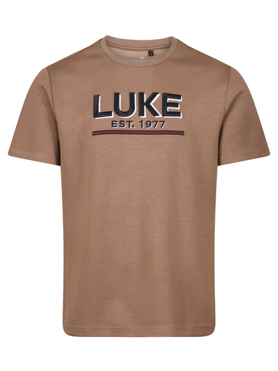 Men's brown t-shirt with crew neck and short sleeves.