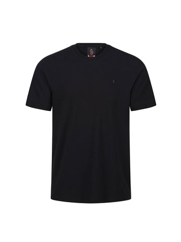 Men's black t-shirt with crew neck and short sleeves, front view