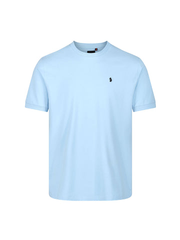 Men's blue t-shirt with crew neck and short sleeves, front view