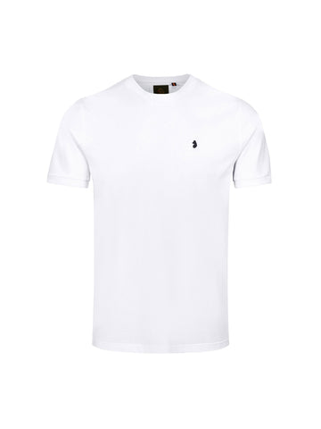 Men's white t-shirt with crew neck and short sleeves, front view
