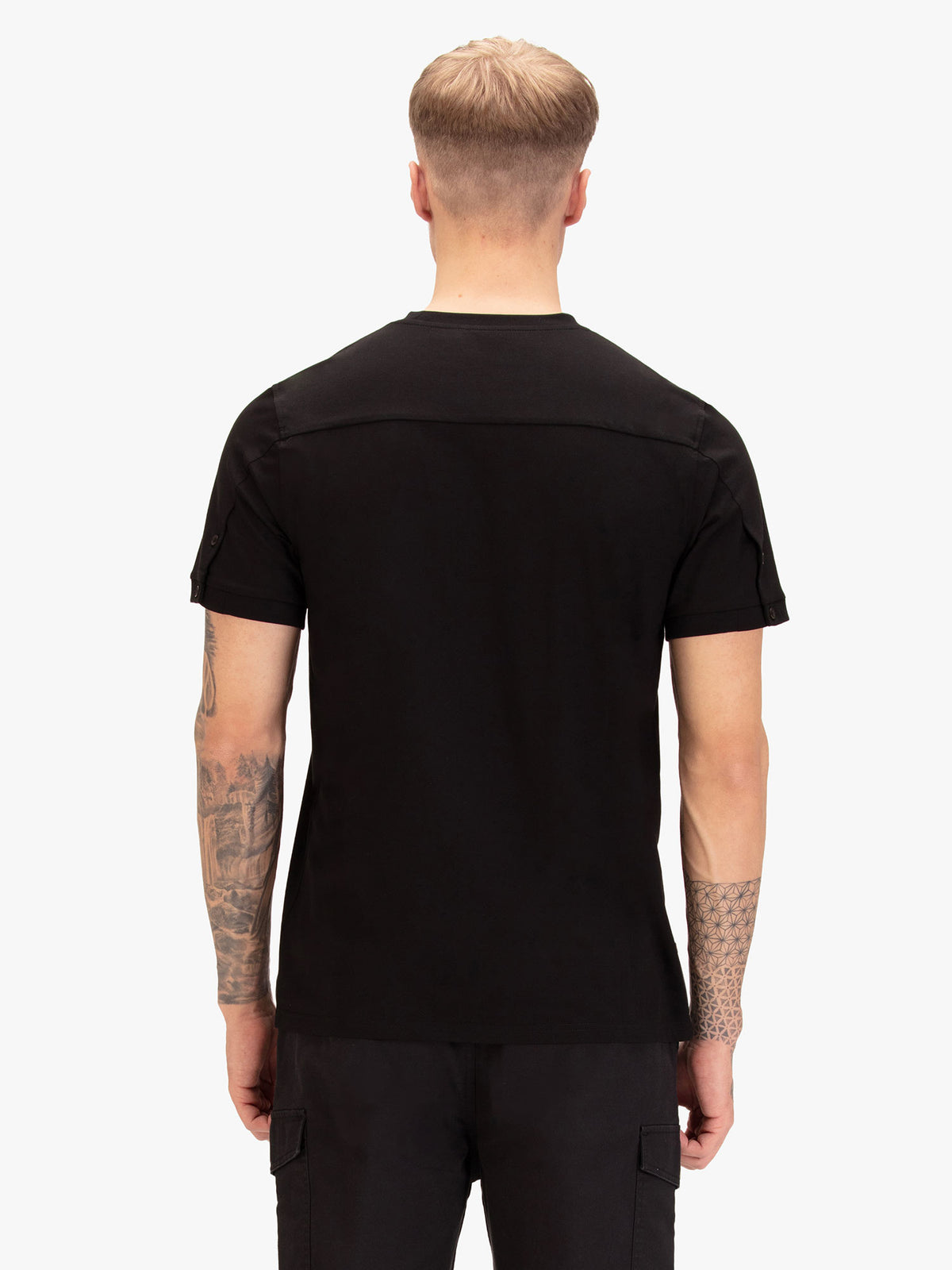 Back view of black LUKE 1977 Shanghai Modal t-shirt worn by model