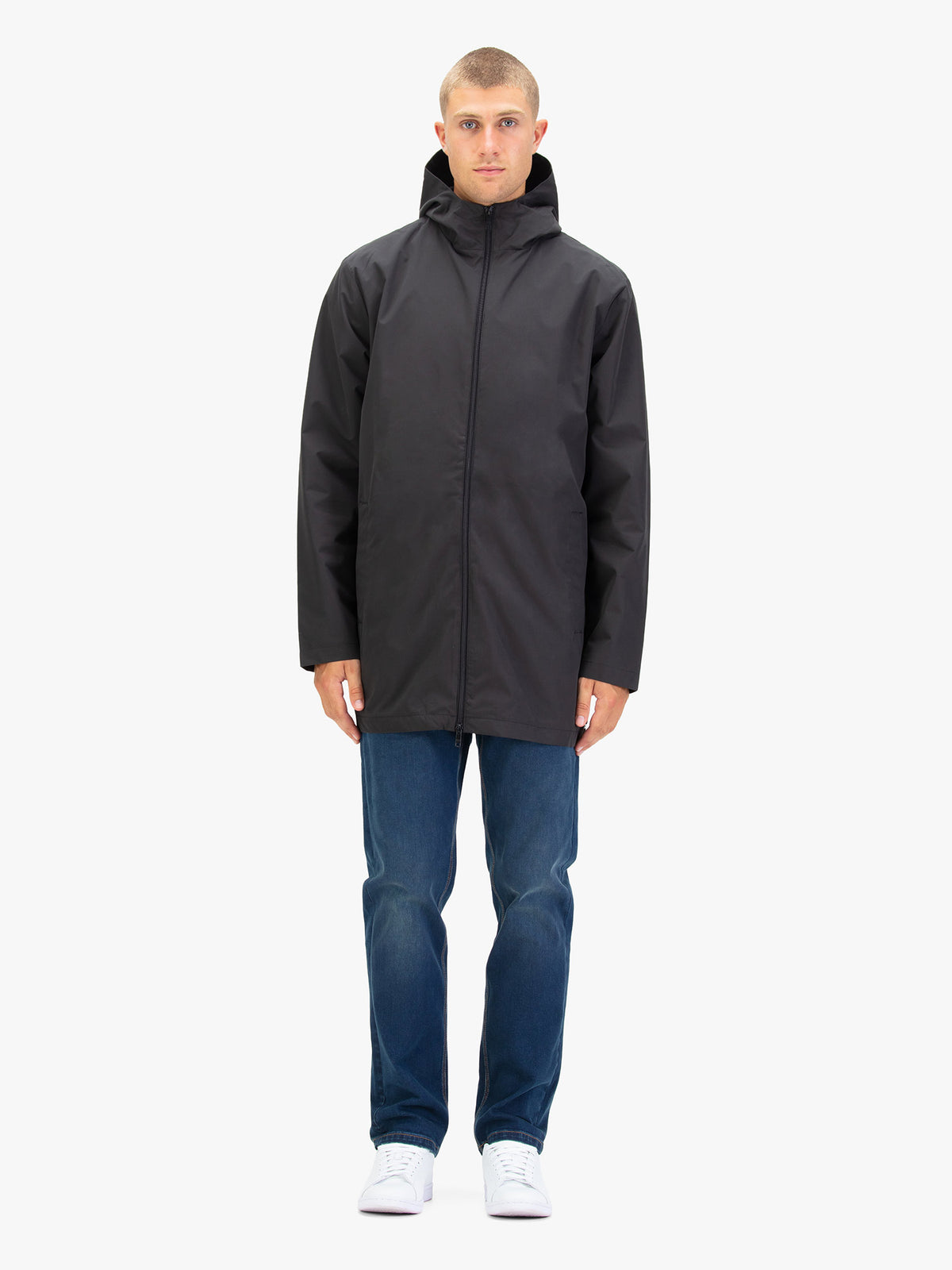 Men's black coat.