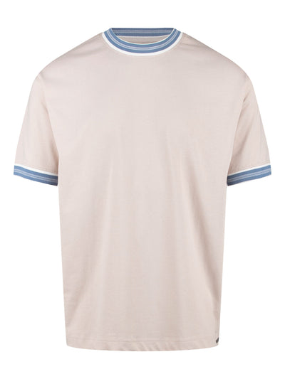 Men's beige t-shirt with crew neck and short sleeves.