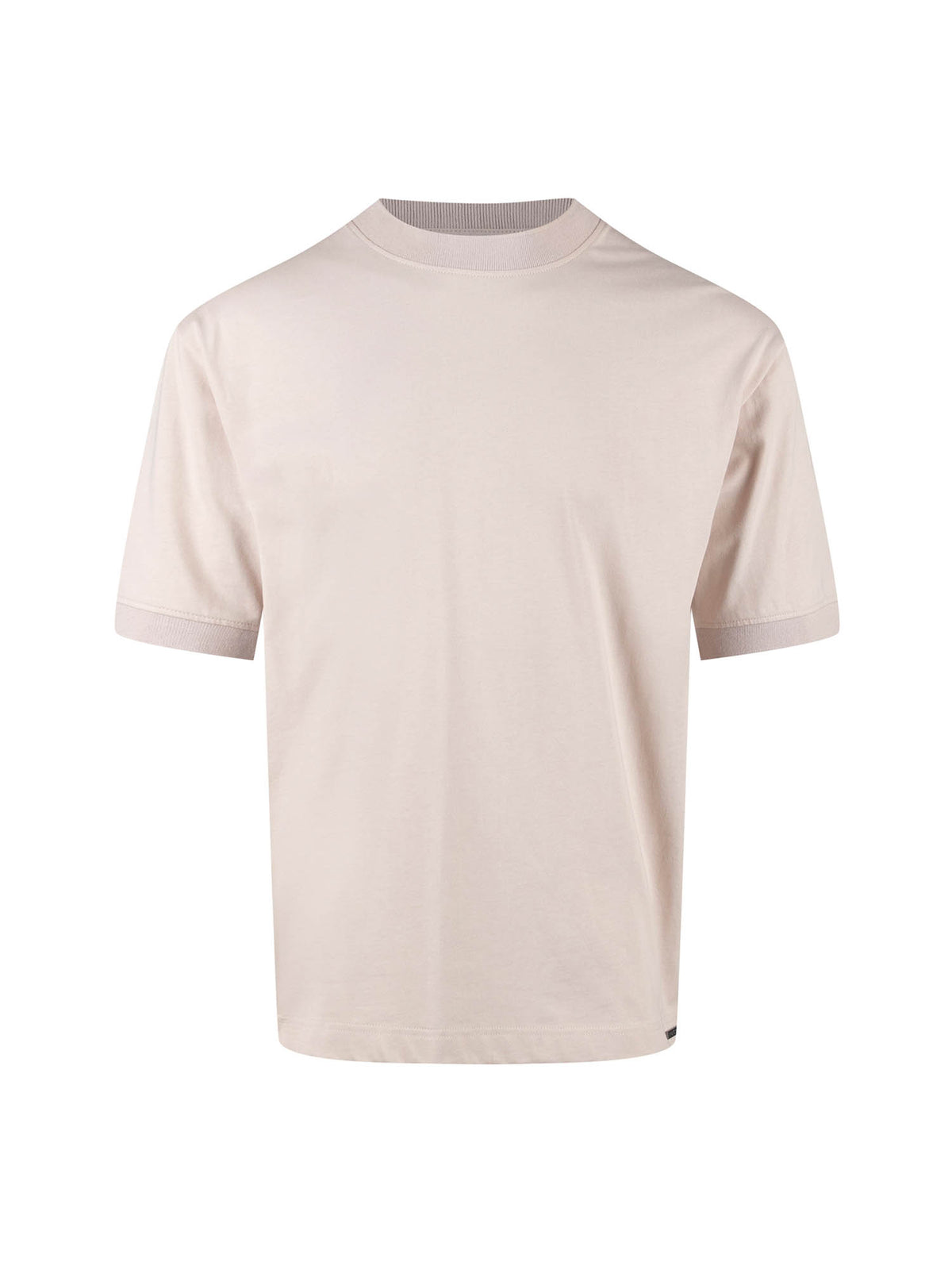 Men's beige t-shirt with crew neck and short sleeves.