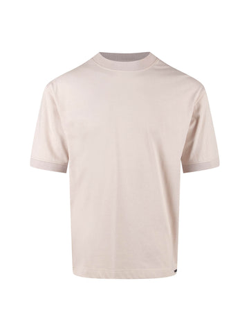Men's beige t-shirt with crew neck and short sleeves - front view.