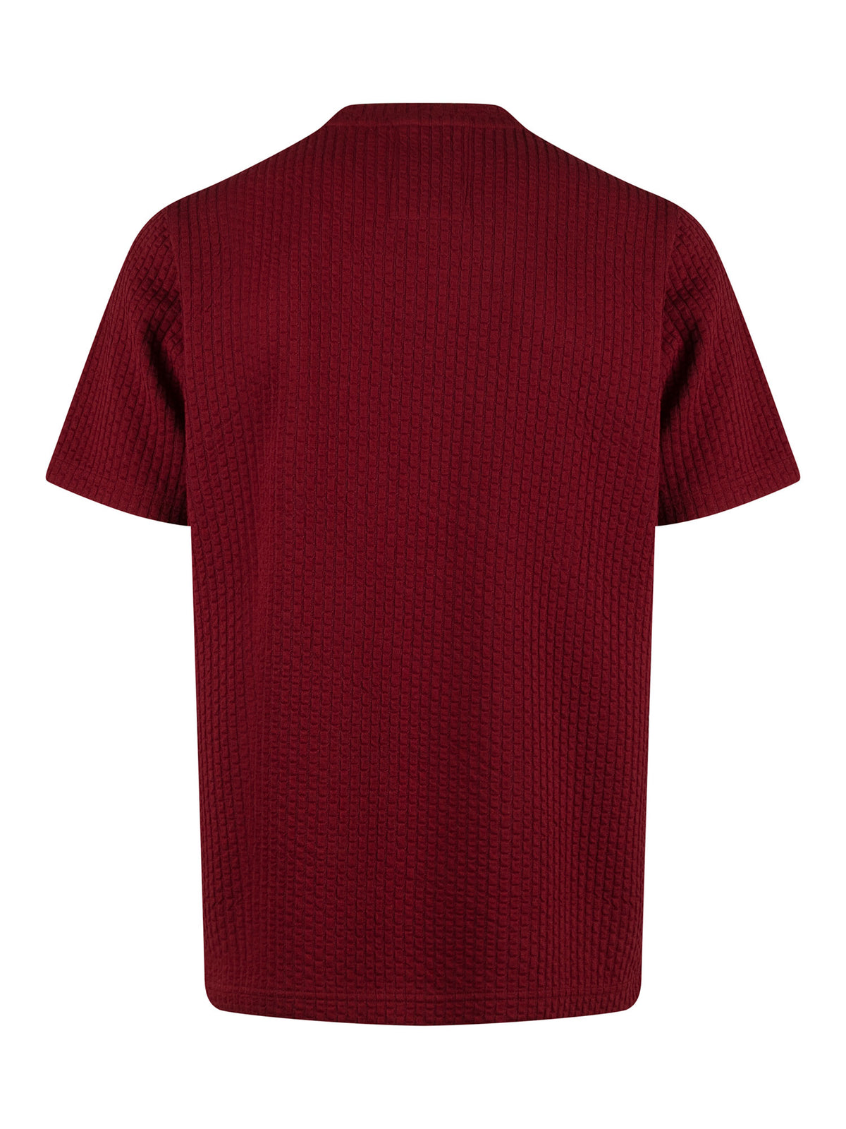 Men's red t-shirt with crew neck and short sleeves.