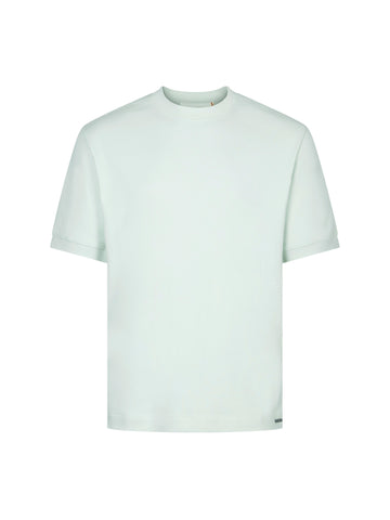 Men's relaxed-fit green t-shirt with crew neck and short sleeves, front view