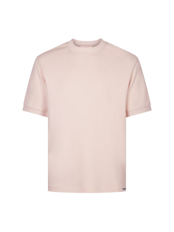 Men's relaxed-fit pink t-shirt with crew neck and short sleeves, front view