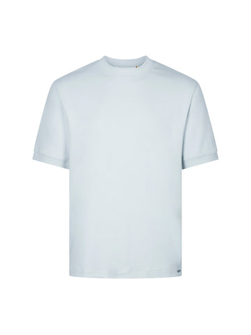 Men's relaxed-fit blue t-shirt with crew neck and short sleeves, front view
