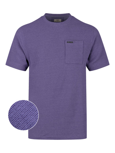 Men's purple t-shirt with crew neck and short sleeves.