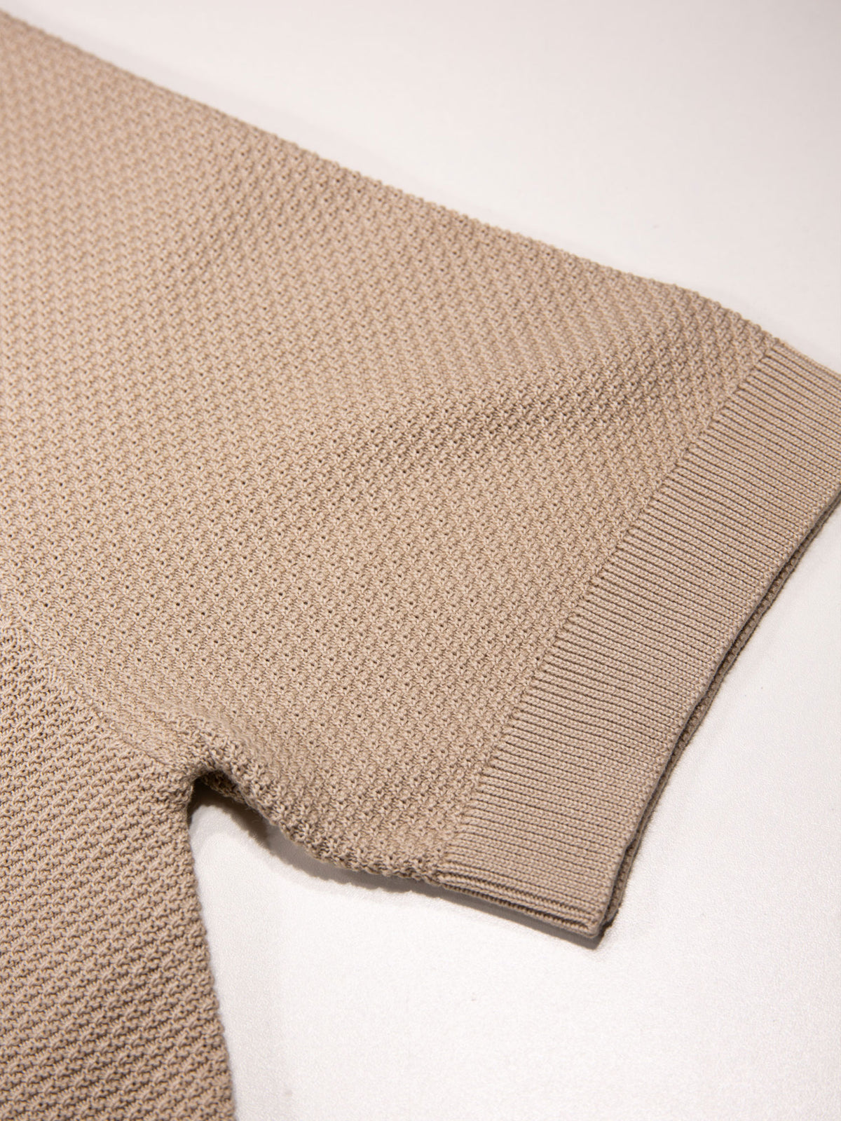 Men's beige t-shirt with crew neck and short sleeves - back view.