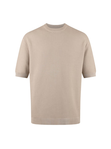 Men's beige t-shirt with crew neck and short sleeves - front view.