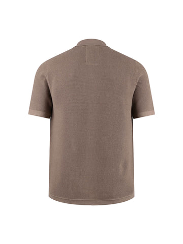 Men's brown knitted polo with polo collar.