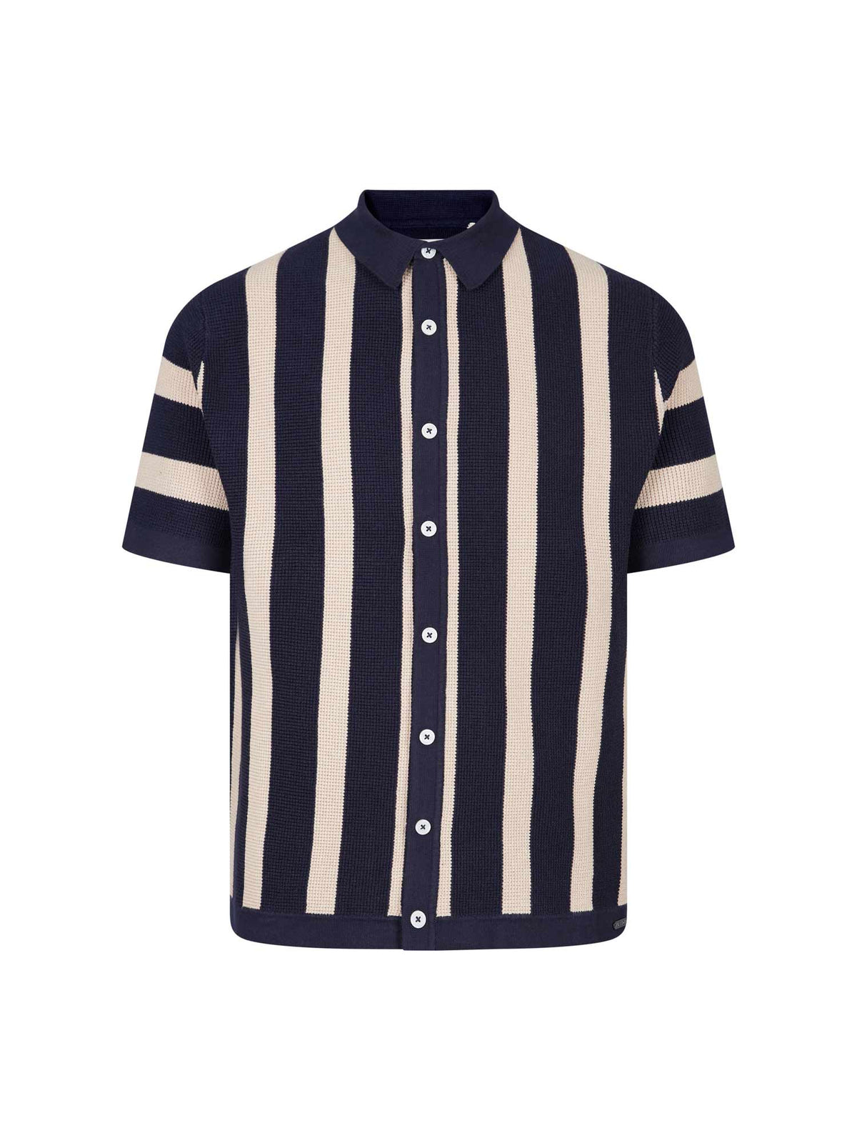 Men's navy knitted polo with polo collar, front view