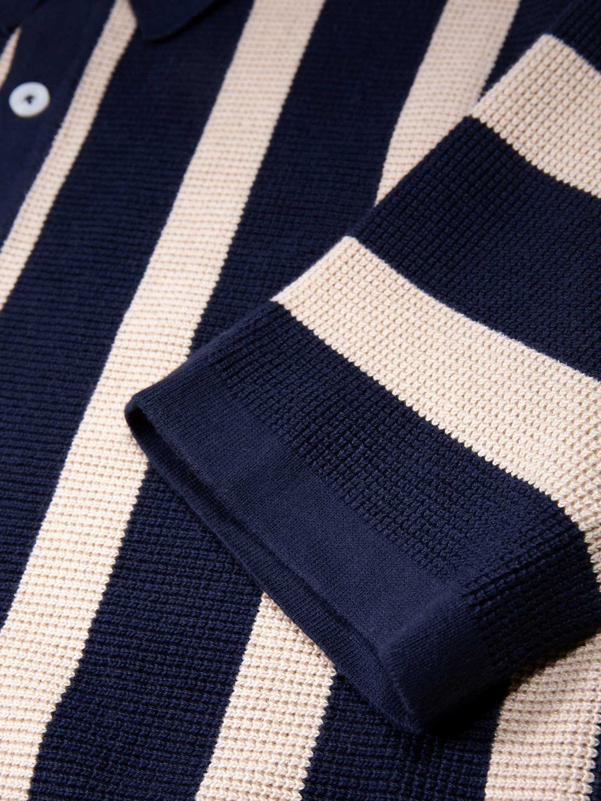 Men's navy knitted polo with polo collar, detail view 3