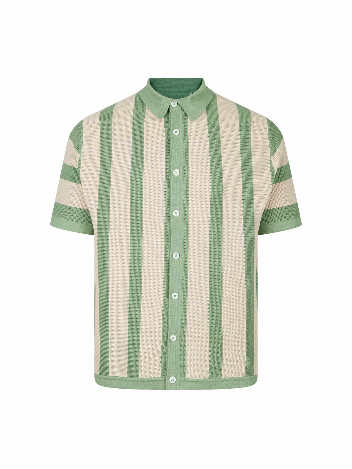 Men's green knitted polo with polo collar, front view