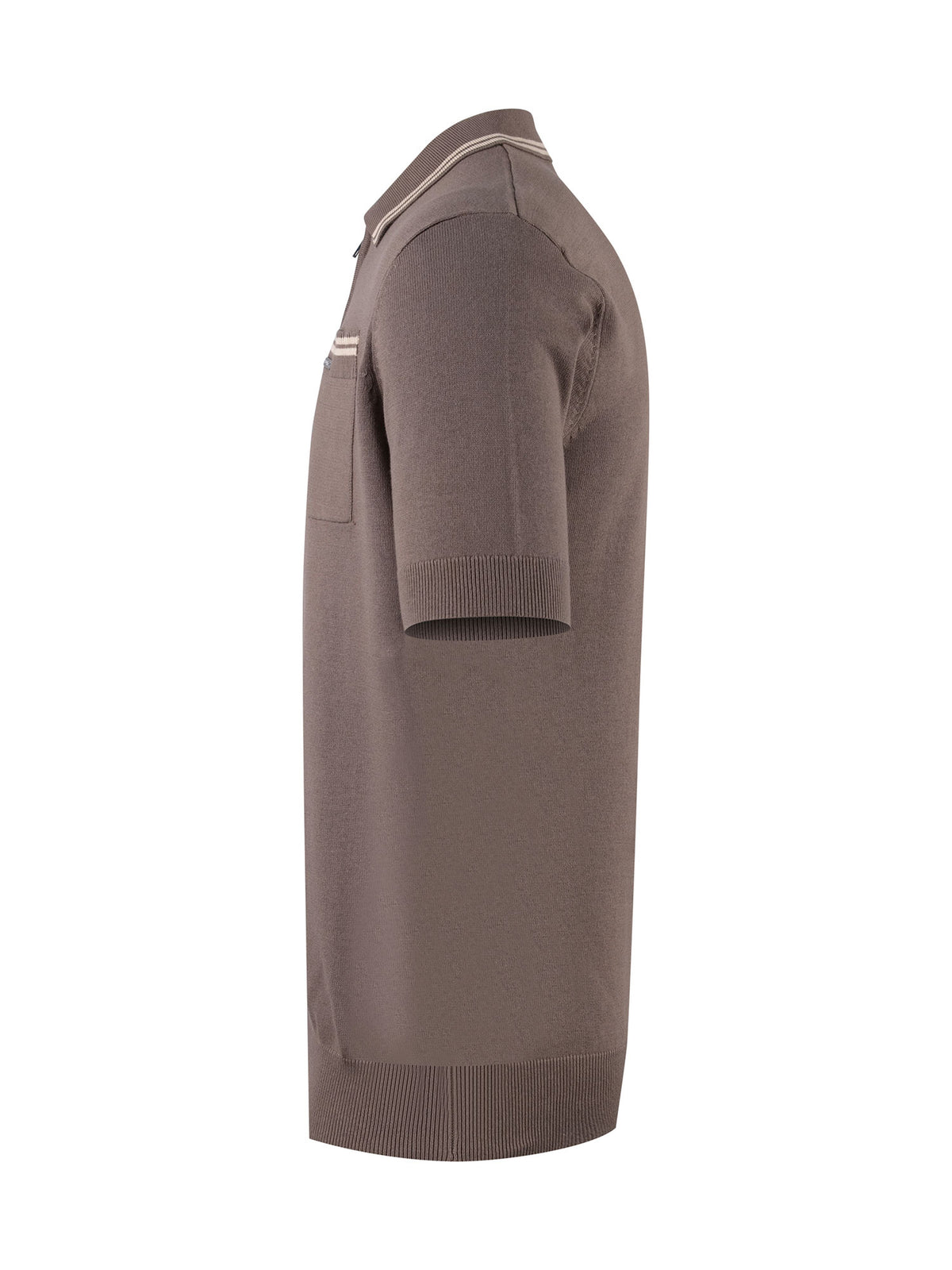 Men's brown knitted polo with polo collar.