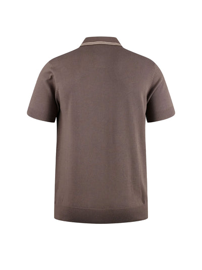 Men's brown knitted polo with polo collar.