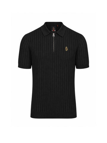 Rib Eye Knitted Polo Shirt - Black