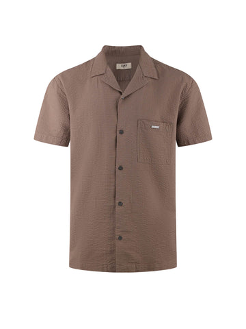 Men's brown shirt with button-up front.
