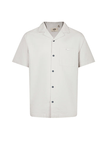 Men's grey shirt with button-up front, front view