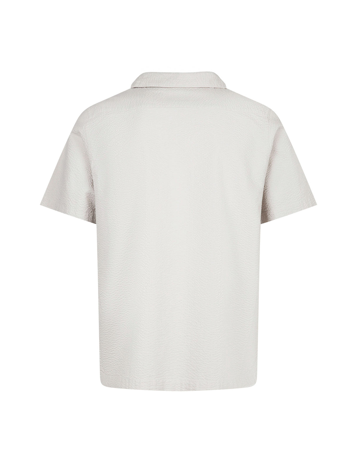 Men's grey shirt with button-up front, back view