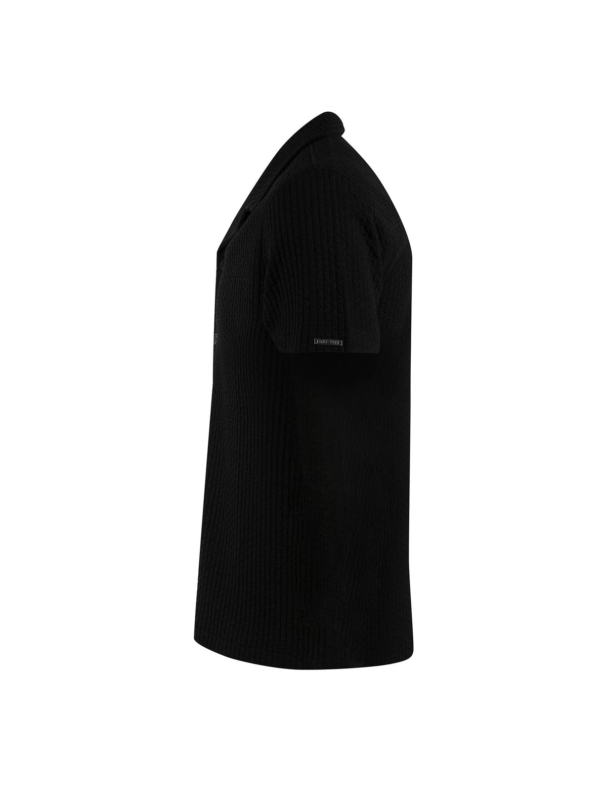 Men's black shirt with button-up front.