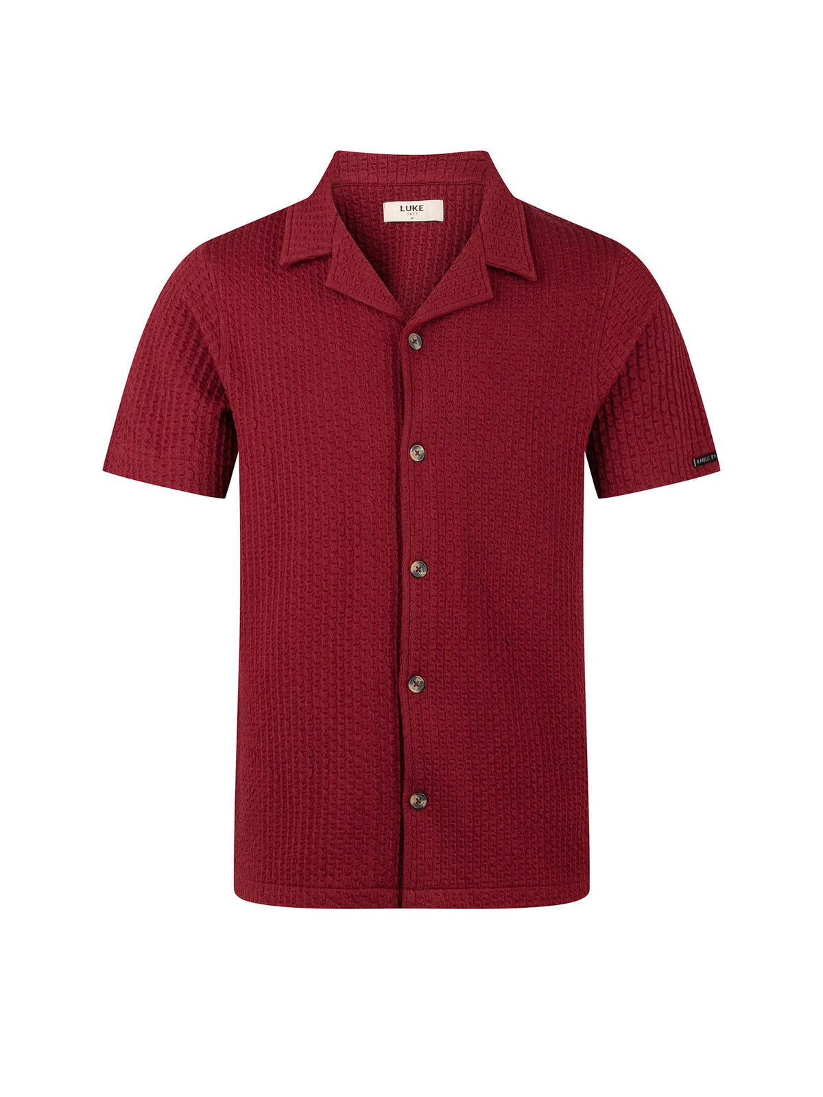 Men's red shirt with button-up front.