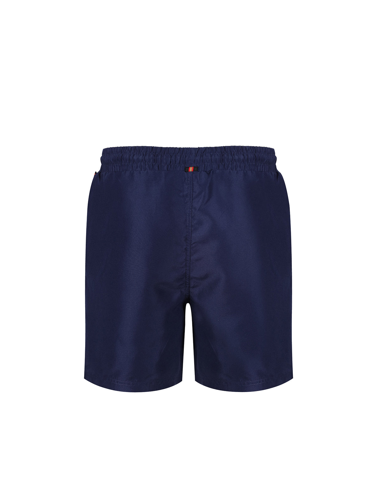 Men's navy swim shorts with drawstring waistband.