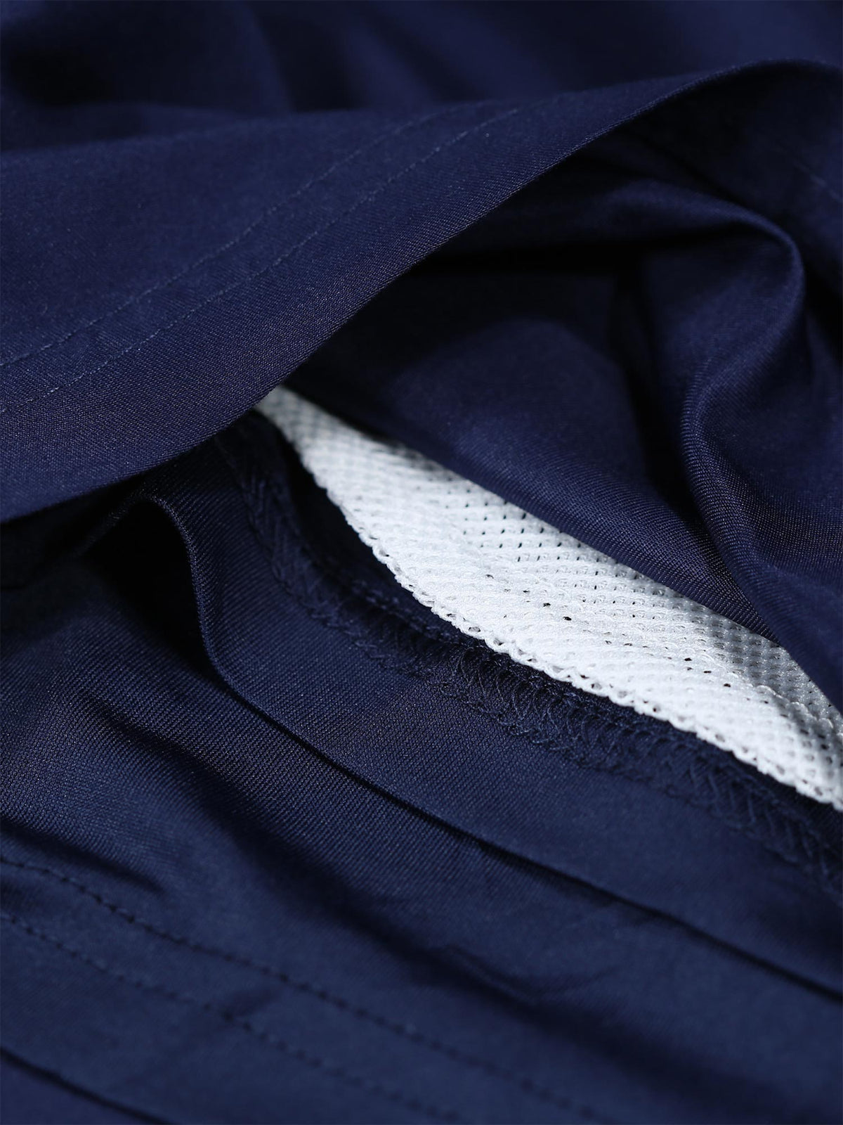 Men's navy swim shorts with drawstring waistband.