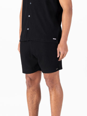 Men's black shorts with drawstring waistband.