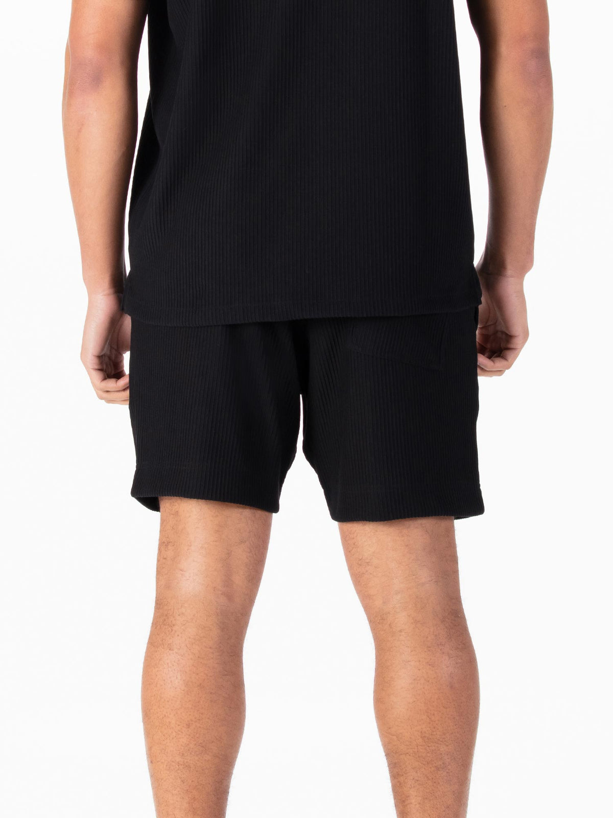 Men's black shorts with drawstring waistband.
