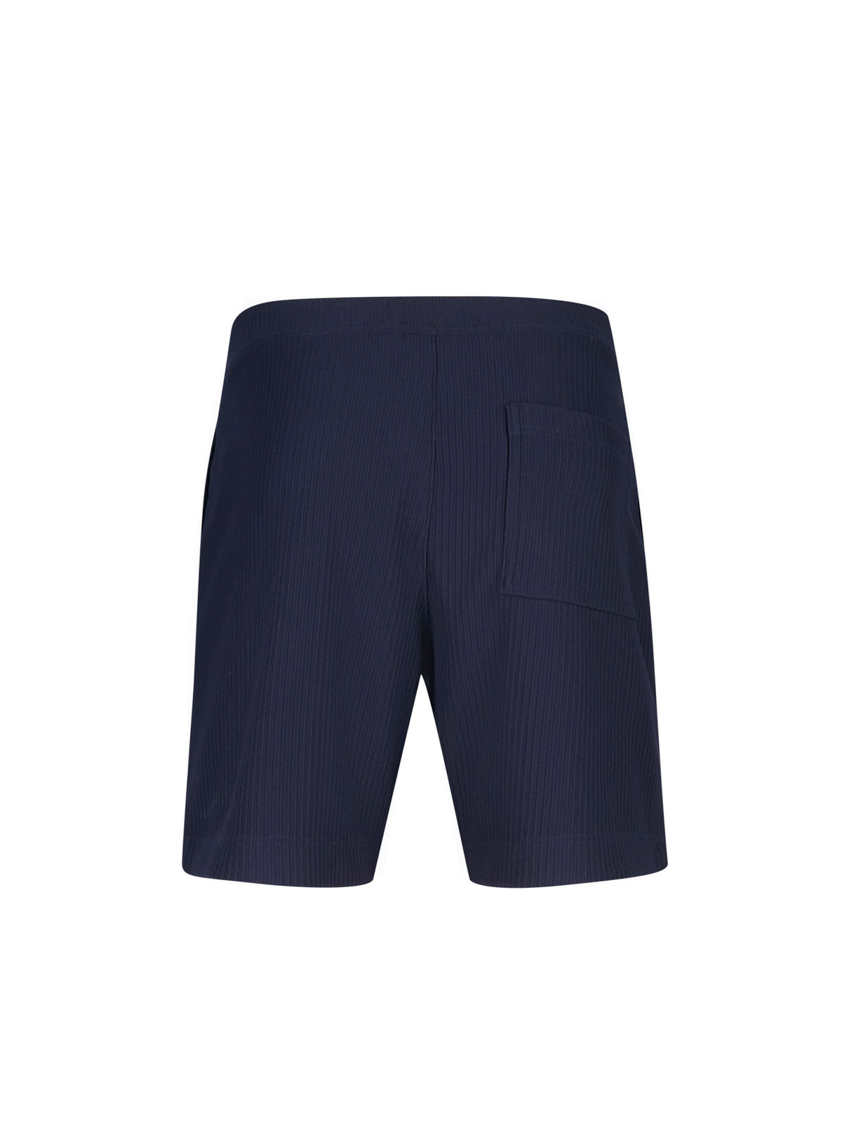 Men's navy shorts with drawstring waistband, back view