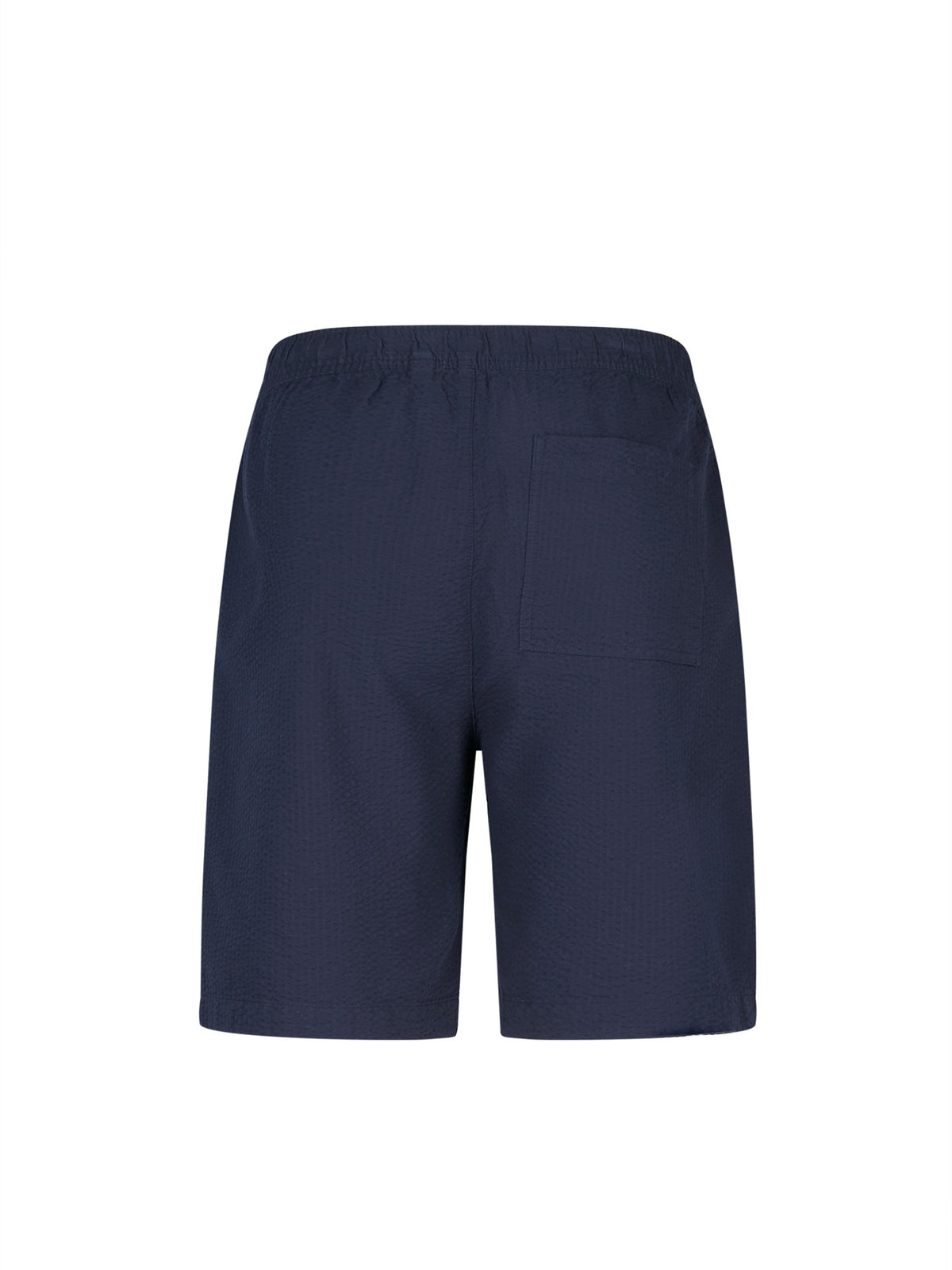 Men's navy shorts with drawstring waistband, back view