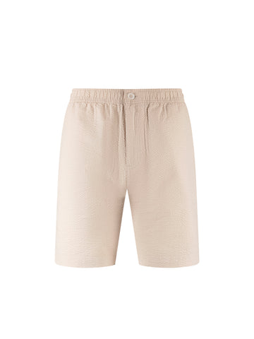 Men's beige shorts with drawstring waistband.
