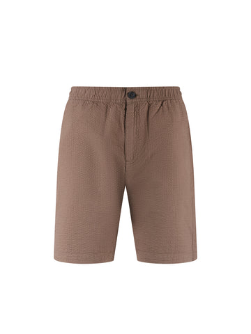 Men's brown shorts with drawstring waistband.